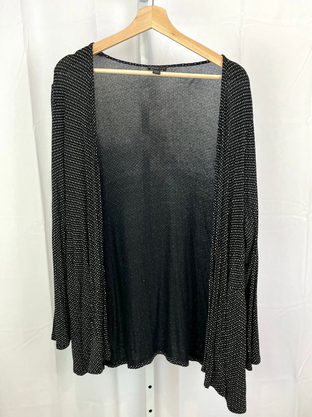 J. JILL Wearever Petite L PL Dot Dash Print Open Front Cardigan Sweater Black